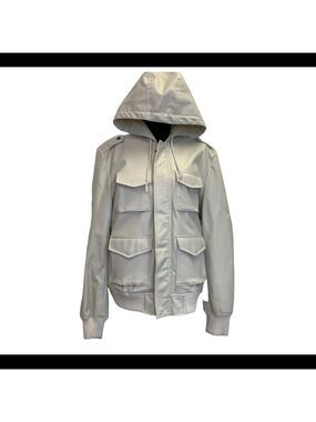 MOTO Cream faux leather hooded jacket size small